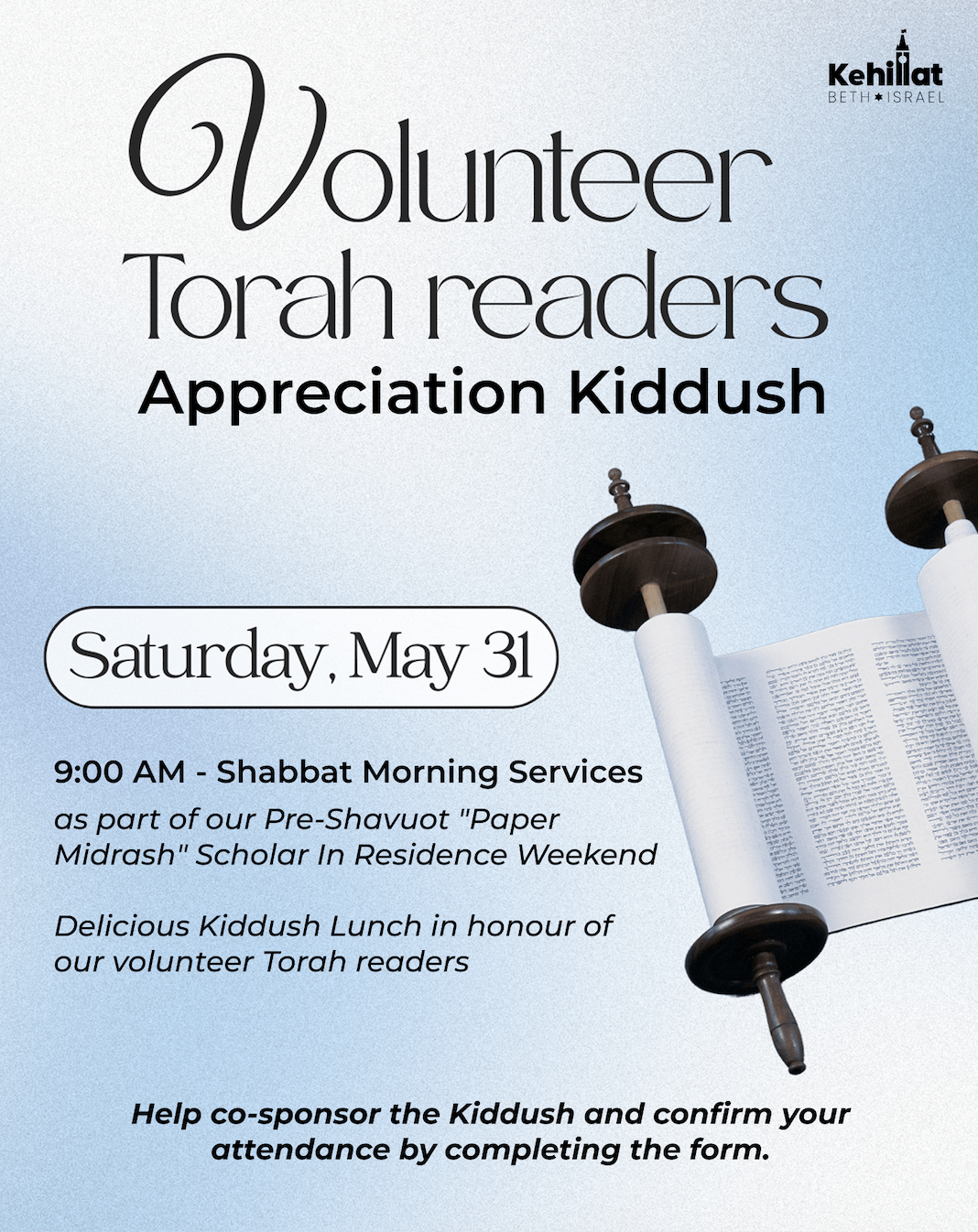 Volunteer Torah readers Appreciation Kiddush